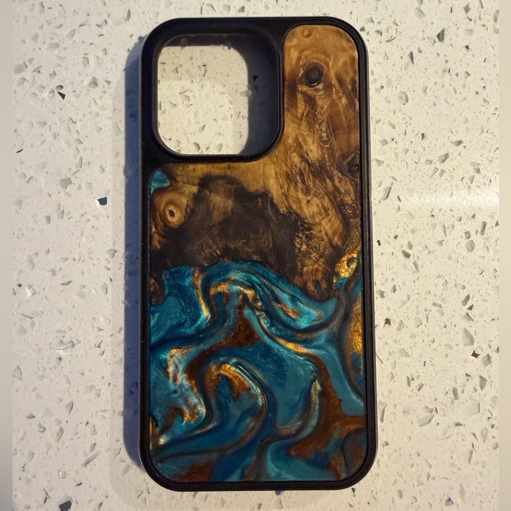 Carved Wood and Resin iPhone 14 Pro Case